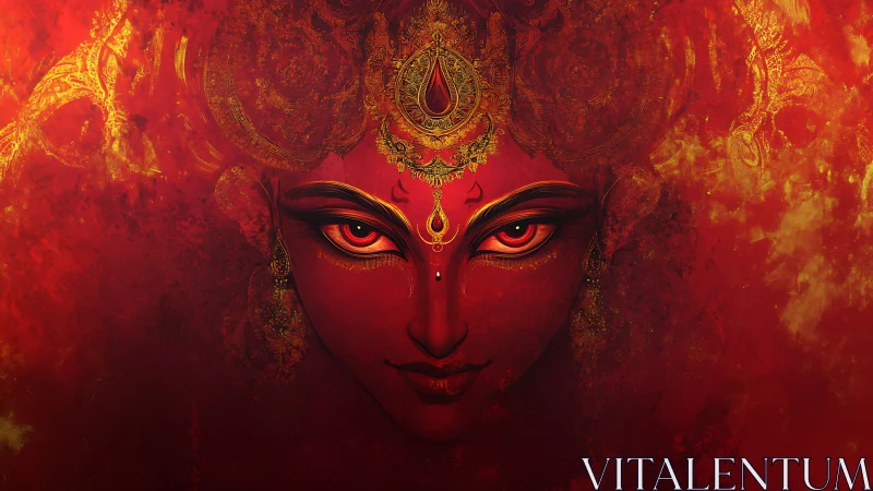 Intense divine visage rendered in fiery digital chiaroscuro