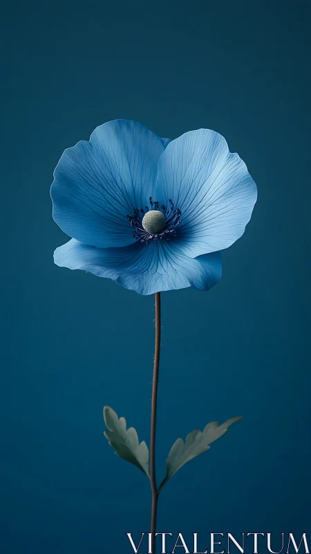 Blue Anemone Specimen: Monochromatic Botanical Study.