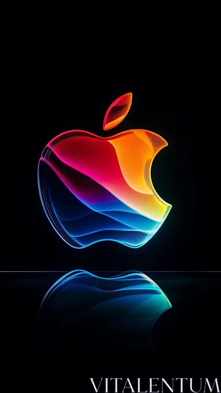 Glowing rainbow apple logo shining in a sleek dark space.