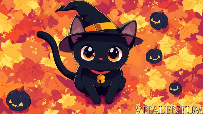 Bewitching Black Cat Rocks Halloween's Autumn Leaf Extravaganza