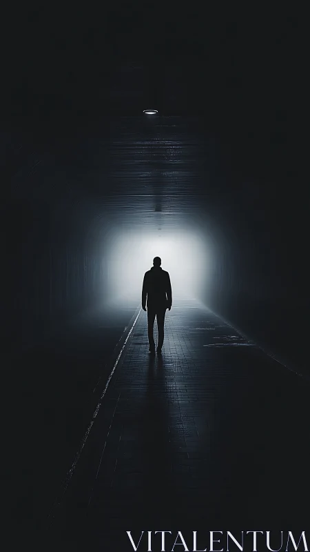 Cinematic silhouette in high-contrast tunnel perspective study.