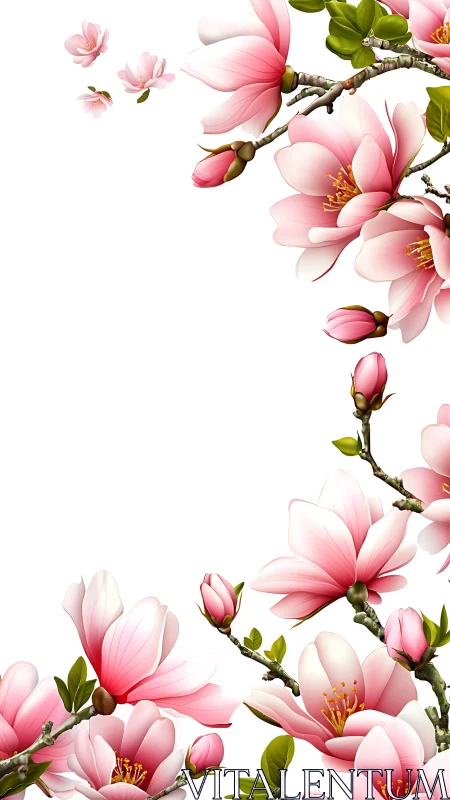 Pink Magnolia Blossoms in Delicate Spring Cascade.