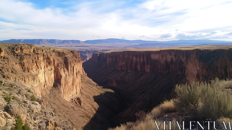 Warm desert canyon bathed in late afternoon light and shadow.