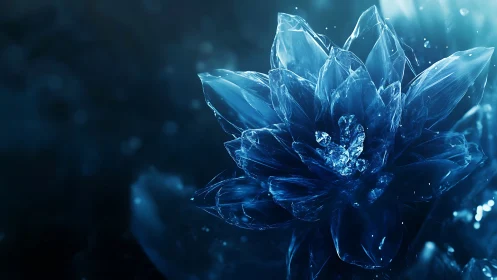 Crystal bloom macro in luminous sapphire digital painting.