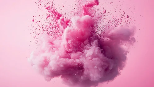 Monochrome pink pigment plume in minimal abstract composition.