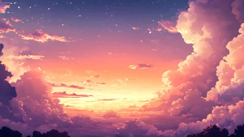 Radiant stratocumulus sunset rendered in luminous anime style