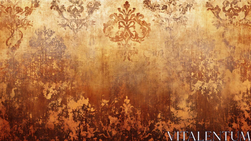 Distressed ornamental pattern on textured warm surface.