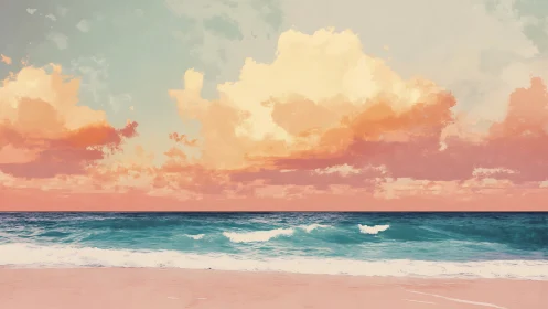 Chromatic shoreline with teal surf and luminous stratiform clouds.