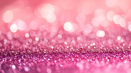 Pink glitter surface with defocused circular light bokeh.