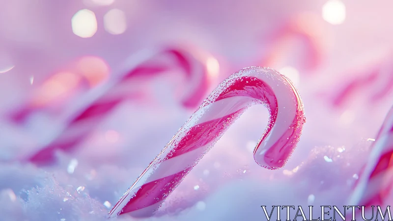 Frosted Pink Candy Canes Glistening in Soft Winter Wonderland Light