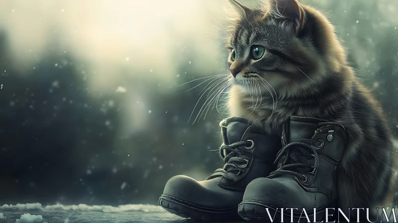 Anthropomorphic Kitten in Combat Boots: Whimsical Winter Narrative.
