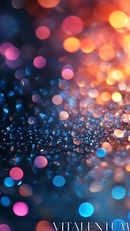 Macro bokeh field shows warm–cool light gradients on water droplets