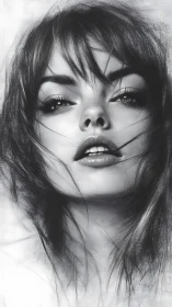 Monochrome portrait captures intense gaze and soft motion.