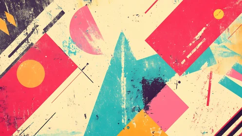 Retro geometric abstraction with distressed vivid blocks.