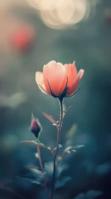 Delicate Bloom Glowing in Soft Teal Mist.