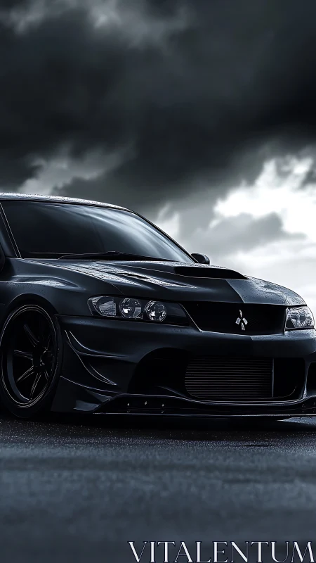 Stormy street racer poised under brooding night clouds.