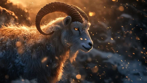 Backlit mountain goat rendered with volumetric light scattering