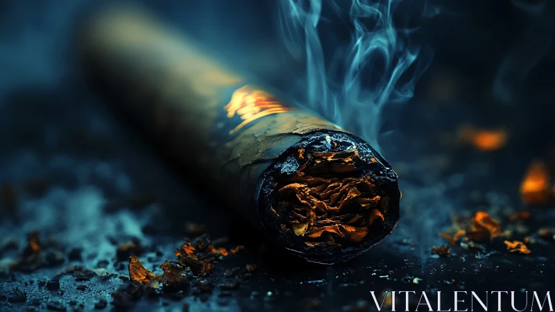 Macro study of smoldering cigar ember and turbulent smoke field.