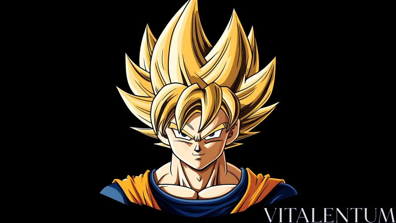 Spiky-haired anime warrior bust with intense frontal lighting