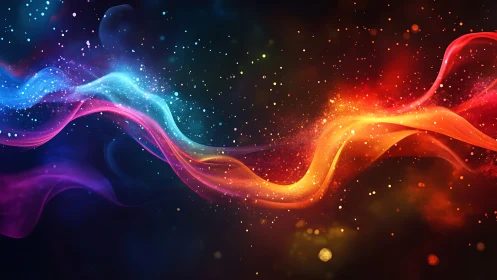 Chromatic light waves stream across a deep cosmic field