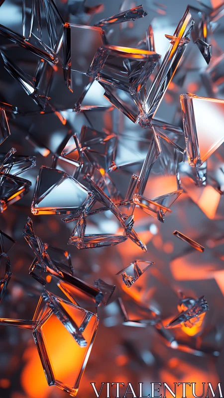 Glowing crystal shards dancing in soft orange and blue light.