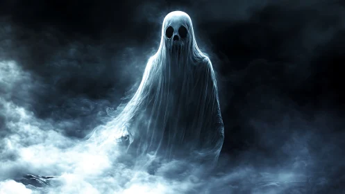 Moonlit Wraith Rising From Storm-Swirled Midnight Fog.