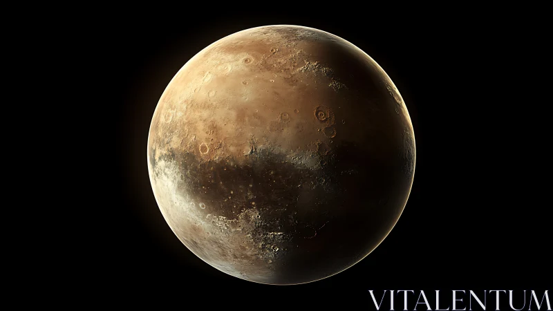 Dusky cratered planet glows like a lonely ember in space