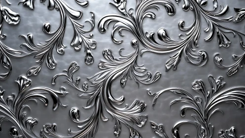 Metallic baroque scrollwork flows across embossed surface.