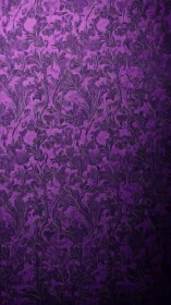 Purple damask wallpaper shows ornate floral scroll pattern