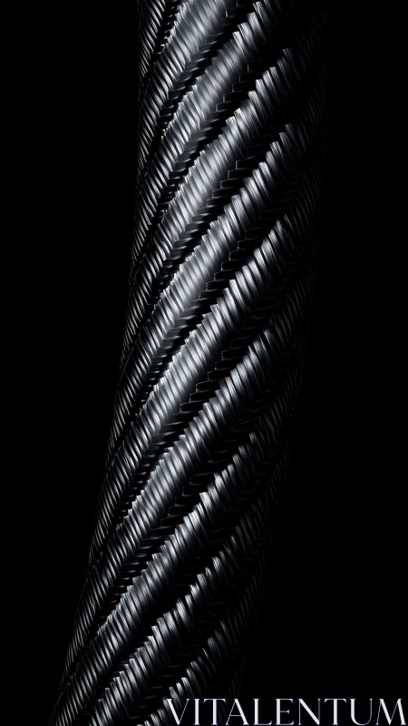 Closeup of braided metallic cable against black background.