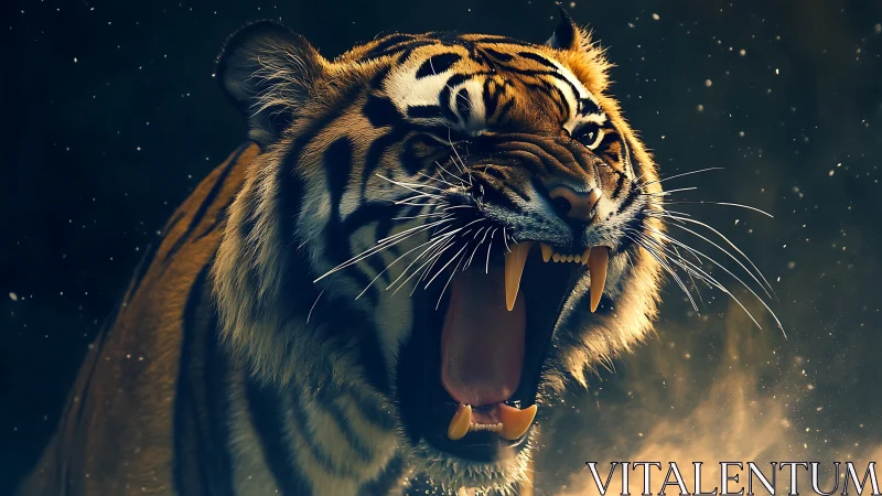 High-dynamic snarl study of a backlit roaring tiger portrait.