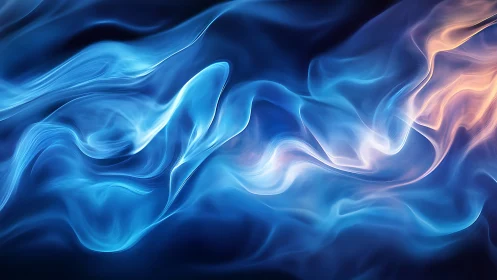 Luminous blue energy waves drift across a dark void.