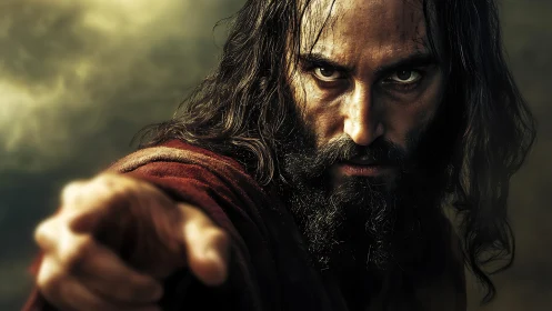 Storm-eyed wanderer pins the viewer beneath fierce gaze