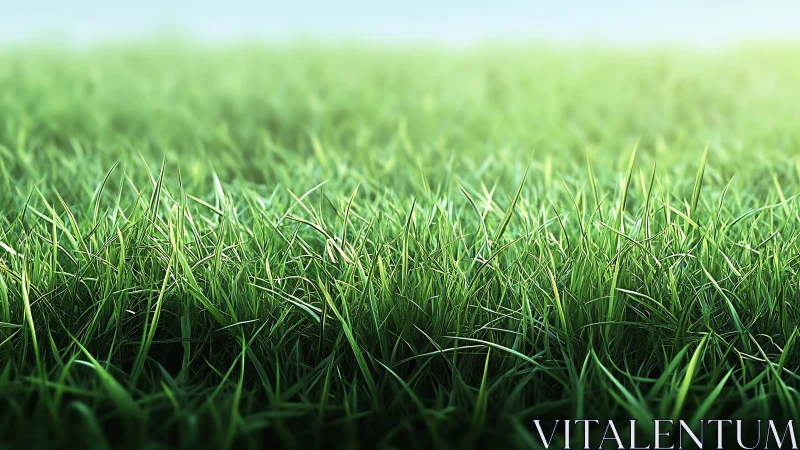 Close-up green grass field shows dense blades in focus