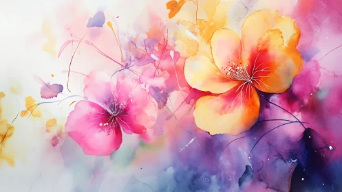 Watercolor florals with gradient washes and translucent layering technique.