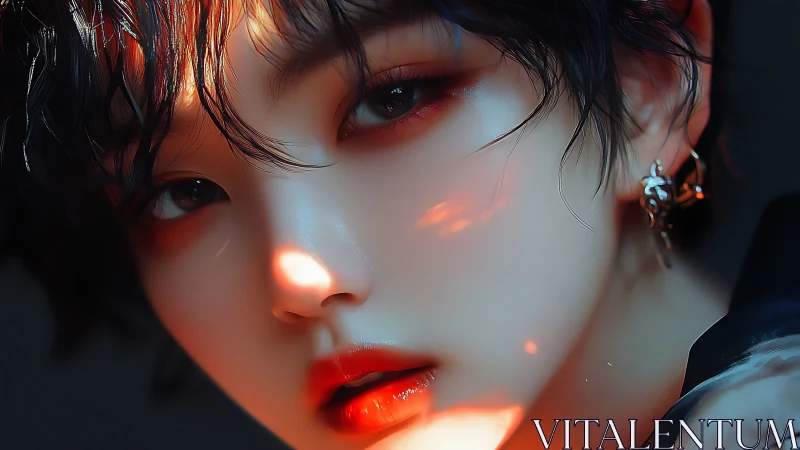 Digital portrait of stylized face with directional light.