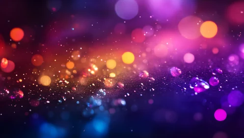 Vibrant Abstract Bokeh Lights With Sparkling Dewdrops, Digital Art.