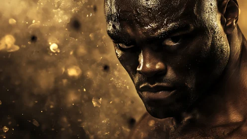 Fierce athlete stares down camera in molten golden haze