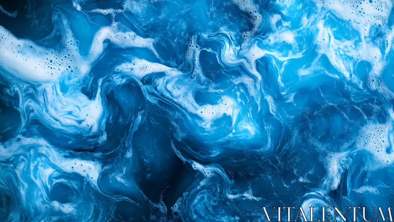 Blue and white liquid turbulence forms swirling abstract pattern