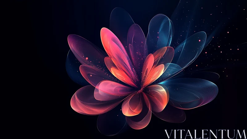 Neon fractal flower radiates luminous petals on black void.