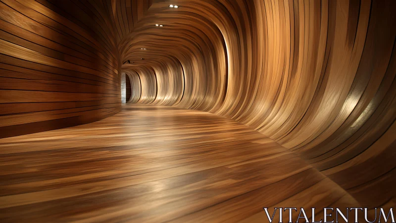 Curved wooden tunnel corridor with smooth flowing walls.