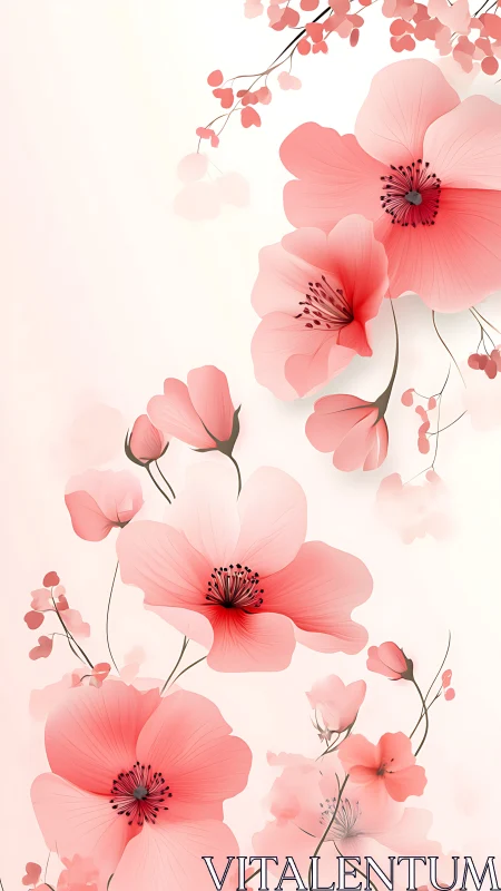 Soft gradient floral composition with ethereal translucent petals and dark stamens