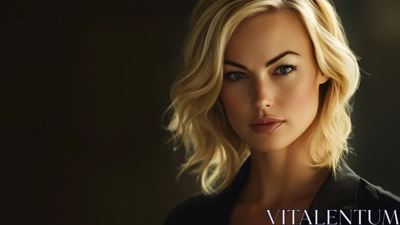 Calm blonde portrait glowing softly in warm golden light.