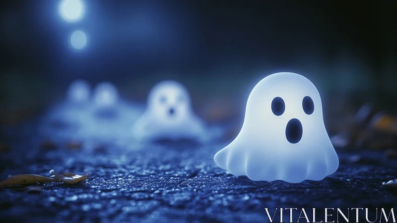 Glowy little ghosts wandering a midnight blue pathway.