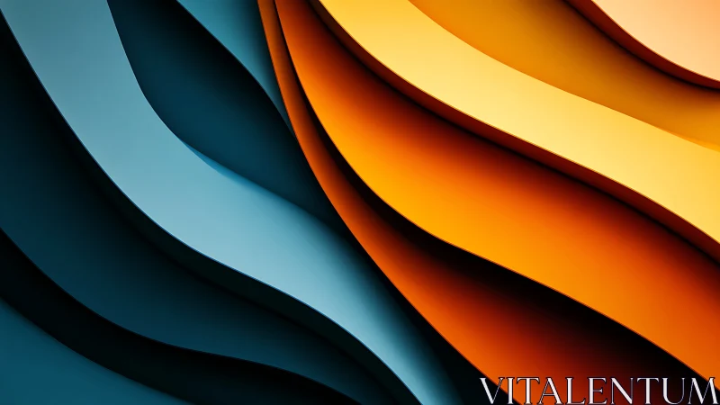 Curved cyan and orange bands create layered abstract depth