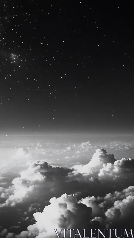 Starlit cloudscape stretches beneath a tranquil night sky.