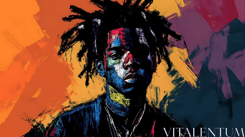 Chromatic urban portrait in expressive brush textures.