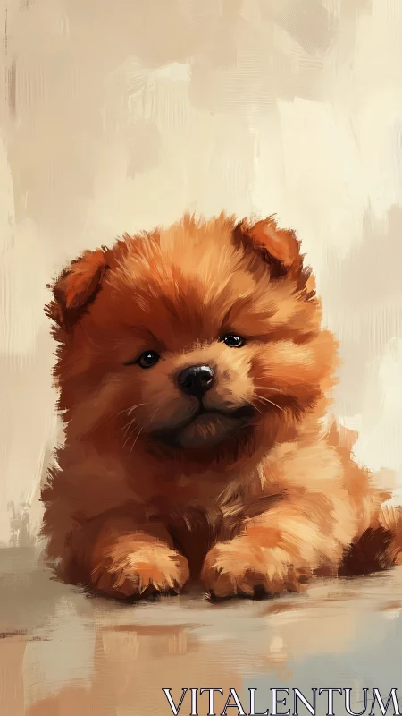 Fluffy chow chow puppy resting softly in gentle light.