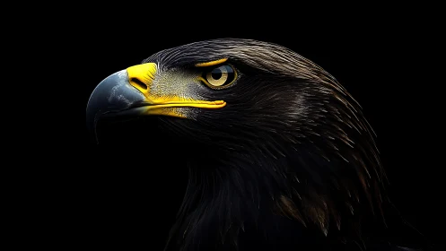 Majestic Golden Eagle Portrait in Dramatic Lighting on Black Background.
