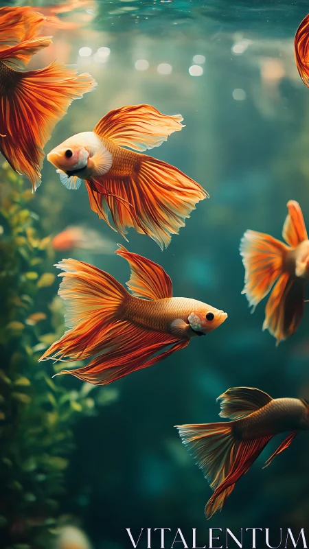 Ribbon-finned betta ballet swirls through emerald water